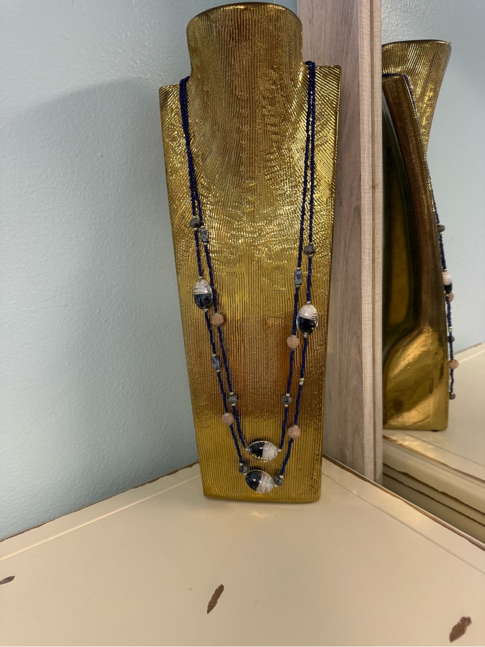 Howard’s Long Navy Blue Double Strand Beaded Statement Necklace 32” 💙 Gorgeous